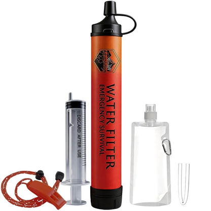 High Capacity Survival Water Filter Straw Kit with Emergency Whistle (1-Pack(Orange) / 1-Pack)