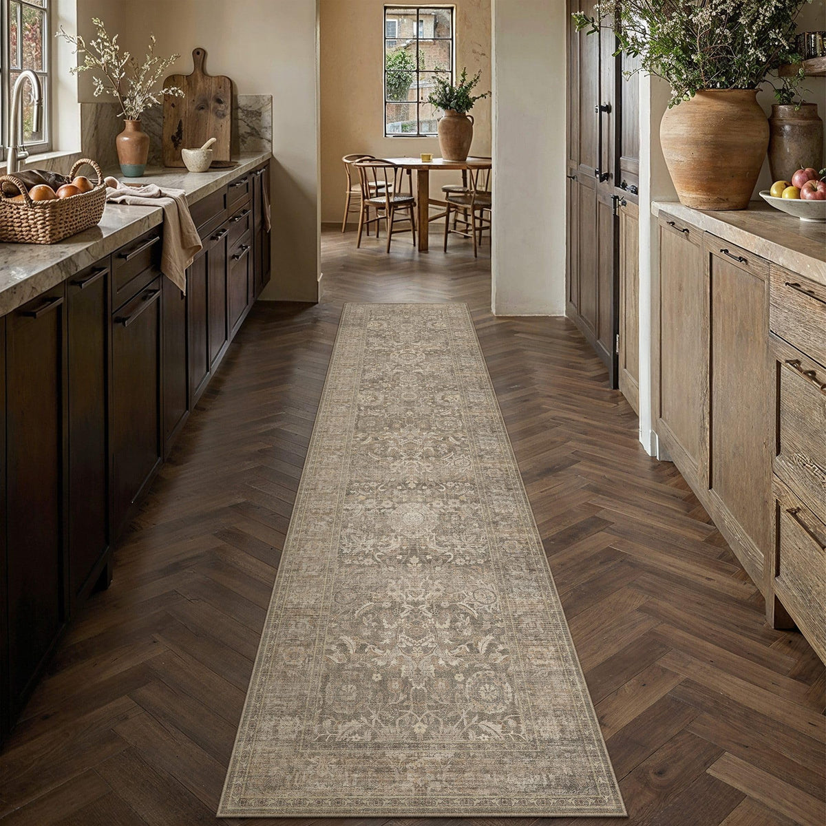 Hallway Runner Rugs 2x10 Light Brown Vintage Rug (Retro | Light Brown / 2' x 10' (Runner))