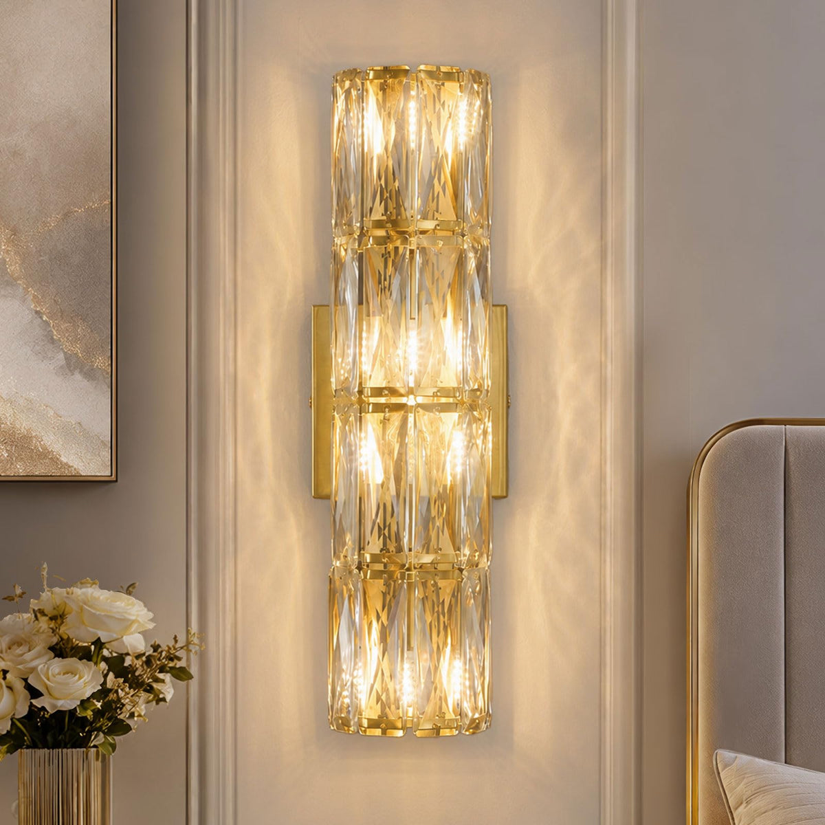 Gold Crystal Wall Sconces Mid (Gold Cylindrical)