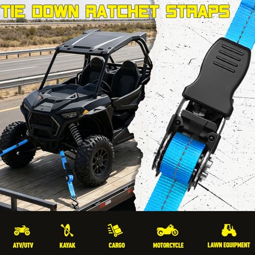 Ratchet Tie Down Straps 4pk 1" x15ft 1650lbs Motorcycle Tie Down Straps (Blue / 1650LB - 15Ft)