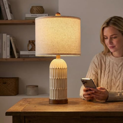 Table Lamp Set of 2 for Bedroom Living Room with USB A+C Charging Ports Modern Farmhouse Bedside End Lamps Rustic Nightstand Lamps