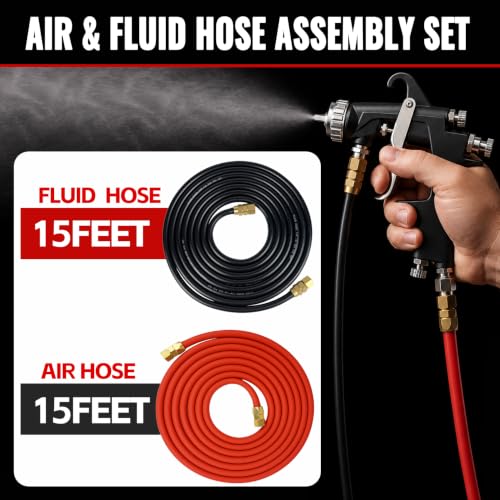 Professional Heavy Duty Air and Fluid Hose Assembly Complete Set with Connector Fittings for Spray Guns