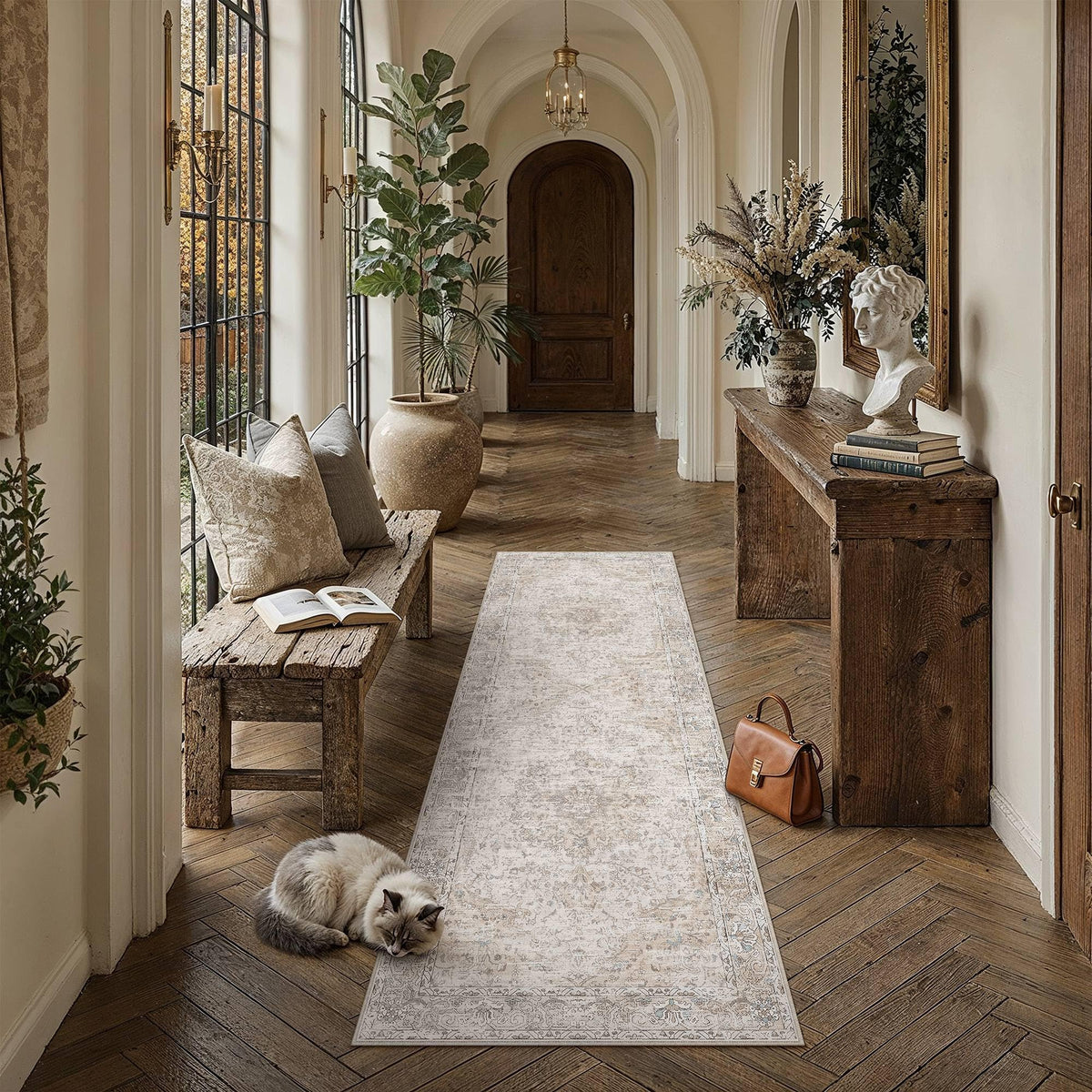 Beige Runner Rugs 2x6 Washable Rug Indoor Carpet (Multi Beige / 2' x 6' (Runner))
