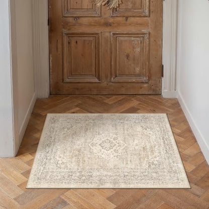 2x3 Taupe Washable Area Rug Non Slip Vintage Carpet (Vintage | Taupe Brown / 2' x 3' (Rectangular))