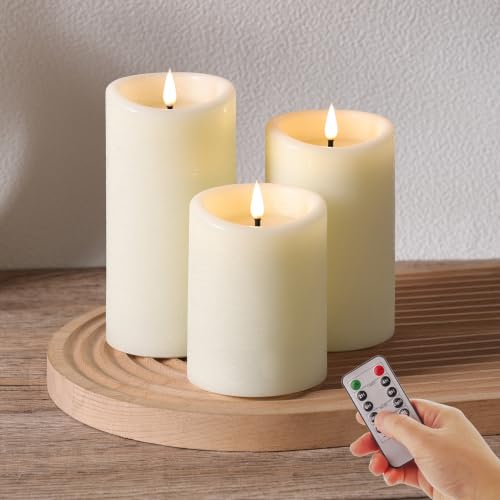 Moving Flame LED Pillar Candles with Remote Set of 3
