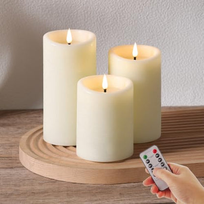 Moving Flame LED Pillar Candles with Remote Set of 3
