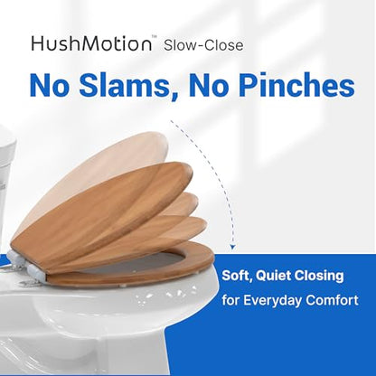 Bamboo Toilet Seat with HushMotion Soft Close and Magnetic Quick