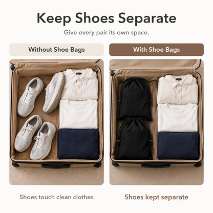 6 Pack Premium Velvet Shoe Bags for Travel & Packing in Suitcases (Black)