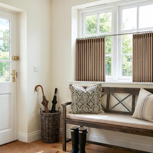 Rust Brown Pinch Pleated Linen Semi Sheer Cafe Curtains 24 Inch 2 Panels (Rust Brown / 40"W x 24"L (Pack of 2))