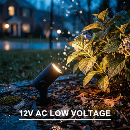 6W Low Voltage LED Flood Lights 12V AC Landscape Spotlights 260 Lumens 3000K Warm White Outdoor Accent Lights with Metal Stakes & Connectors for Garden Tree & Yard