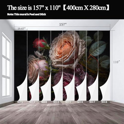 Black Large Rose Cluster Landscape Mural Flower self (SDY-03 / 157" x 110")