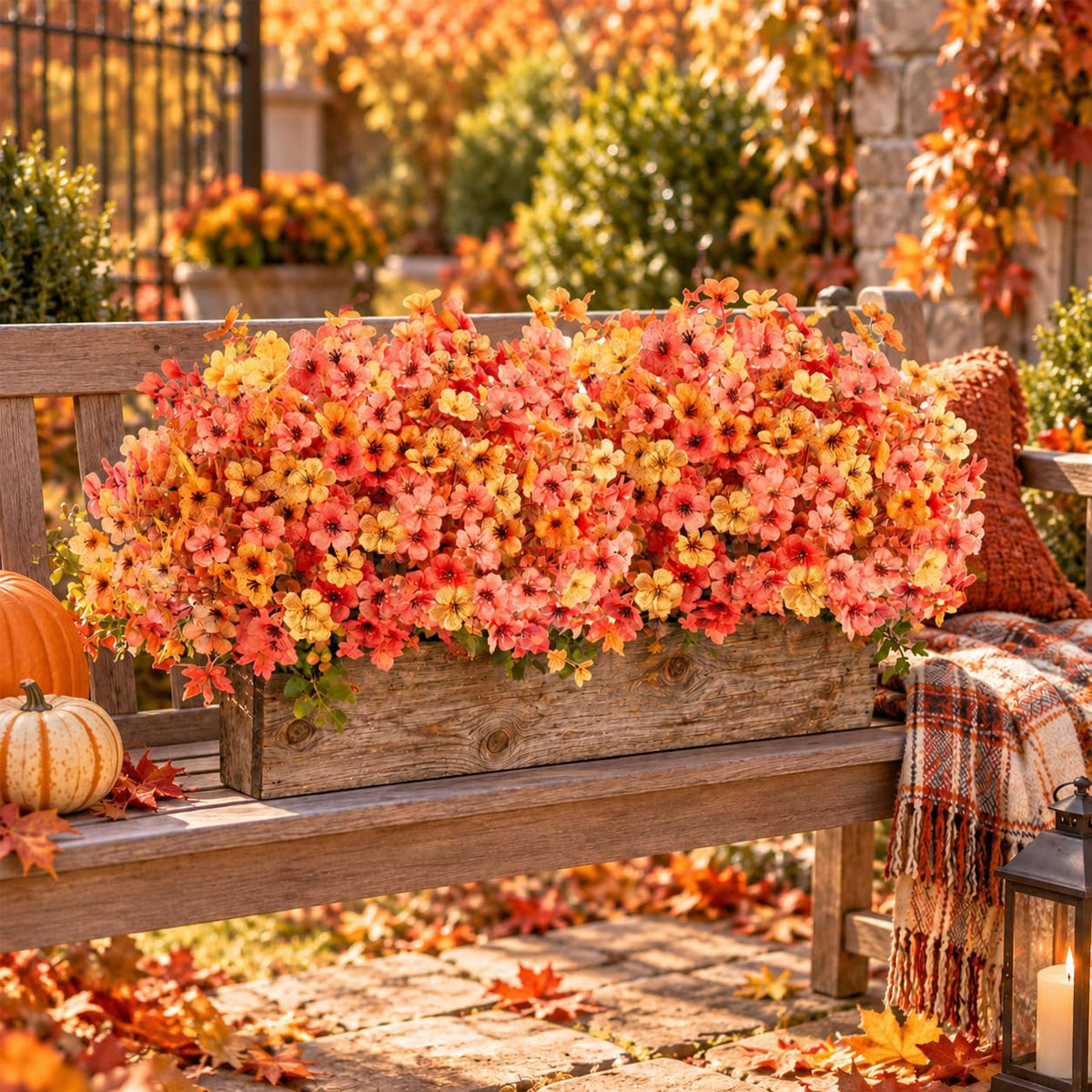 24Pcs Artificial Fall Flowers for Outdoors UV Resistant Decor