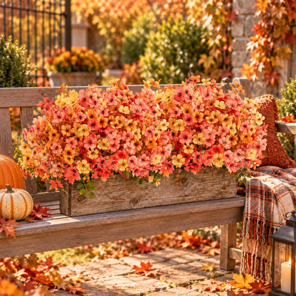 24Pcs Artificial Fall Flowers for Outdoors UV Resistant Decor