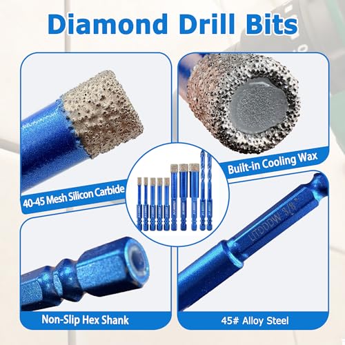 10 Pack Dry Diamond Drill Bits & Concrete Carbide Drill Bit Set (10 Pcs 3/16"-1/2" Mixed Styles)