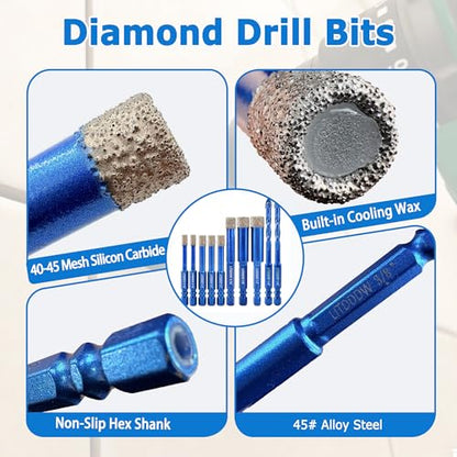 10 Pack Dry Diamond Drill Bits & Concrete Carbide Drill Bit Set (10 Pcs 3/16"-1/2" Mixed Styles)