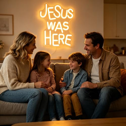 Neon Sign Jesus Was Here neon sign for Wall Decor Christian LED Signs Dimmable&USB Power Neon Light for Bedroom Easter Religious Events Church Decor（Warm White）