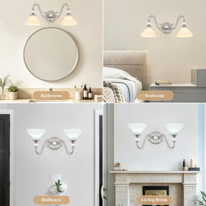 Brushed Nickel Bathroom Vanity Light (Nickel and White / 2-Light)
