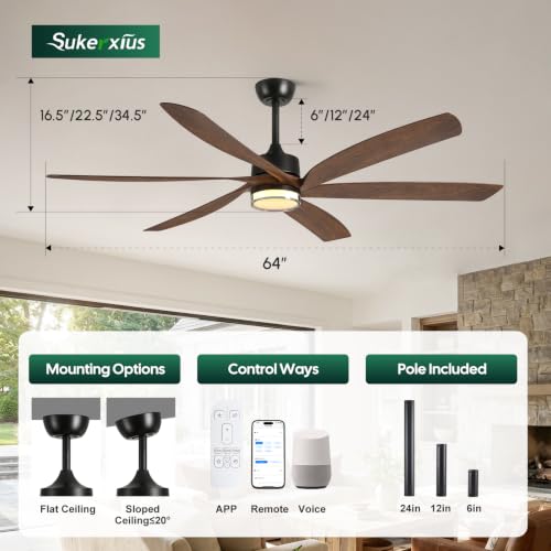 64 inch Smart Ceiling Fan with Light Remote (Brown / 64 Inch)