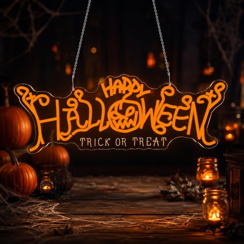 Larger Happy Halloween Neon Sign Pumpkin LED Trick or Treat Wall Decor (Halloween)