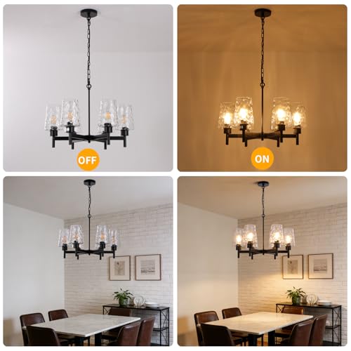 Chandelier Industrial Hanging Light Fixture with Stone Texture Glass Shades