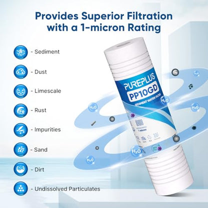 1 Micron 10" x 2.5" Grooved Whole House Sediment Home Water Filter