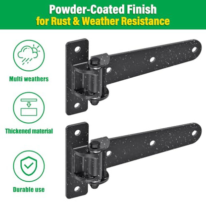 Heavy Duty Gate Hinges for Farm & Driveway Gates (T Hinges, 4 Pack)
