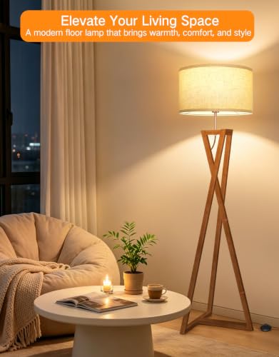 62" Wood Tripod Floor Lamp with Shelves