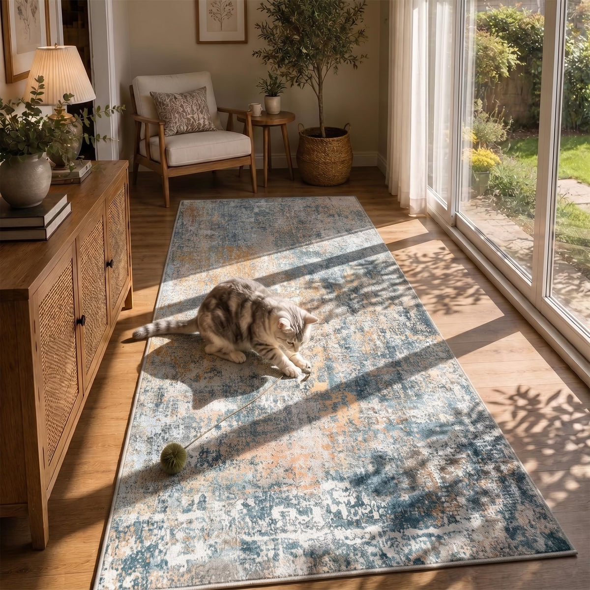 Washable Area Rug 3x6 (Abstract-blue Orange / 3' x 6' (Rectangular))