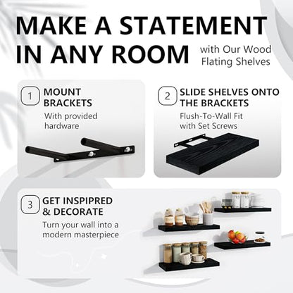Bathroom Floating Shelves for Wall (Brown / 15"W, 4 Packs)