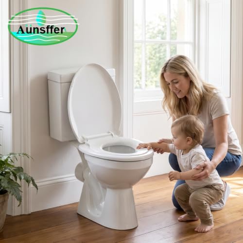 Toddler Toilet Seat with Potty Training Seat Round 16.5inch (White / Round 16.5inch with Baby Seat)
