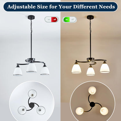 3 Lights Modern Chandelier Light Fixture Matte Black Retractable Round Chandelier Rustic Hanging Lamp Adjustable 59" Max Pendant Ceiling Light for Kitchen Island Dining Room Table Hallway (black-a / small-3 light)