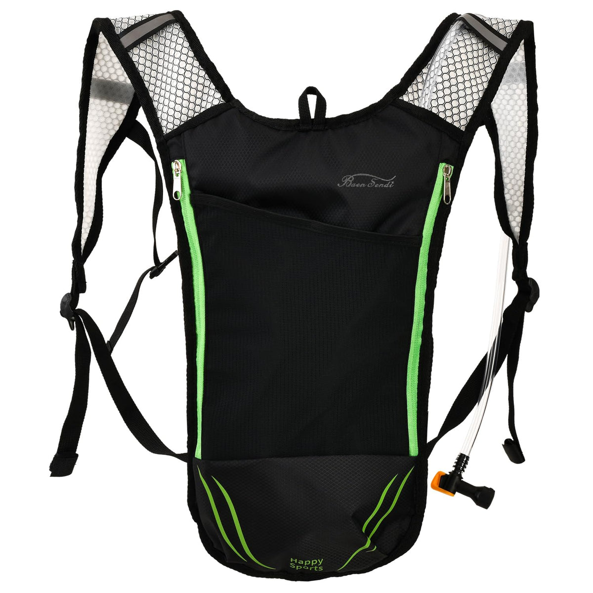 2 Pack Hydration Pack with 2L Backpack Water Bladder (Black with Green Zipper (1 Pack))
