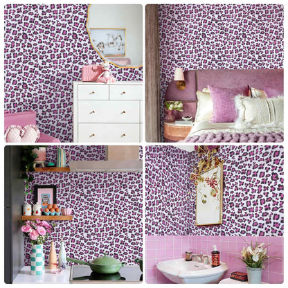 Pink and White Cheetah Print Decor Wallpaper (Pink/White / 17.3" x 118")