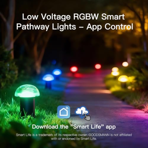 Smart Color Changing Low Voltage Landscape Path Lights 12V AC Mushroom Pathway Lights with Clear Glass Top Metal Body and Stakes Connectors Included