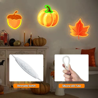 3 Pack Halloween Neon Sign UV Printed Pumpkin Ghost Bat Neon Light