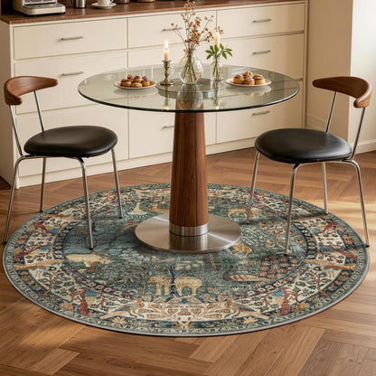 4ft Round Rug Circular Animal Print Area Rug Low Pile Indoor Rug (Green / 4' (Round))