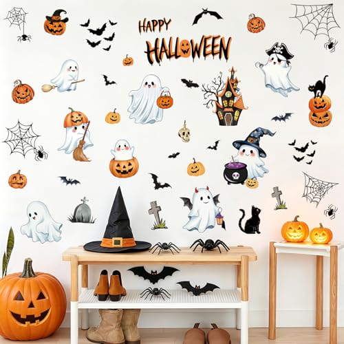 8 Sheet Thanksgiving Wall Decals Watercolor Happy Fall Maple Leaves Pumpkin Truck Room Mural Stickers for Autumn Home Party