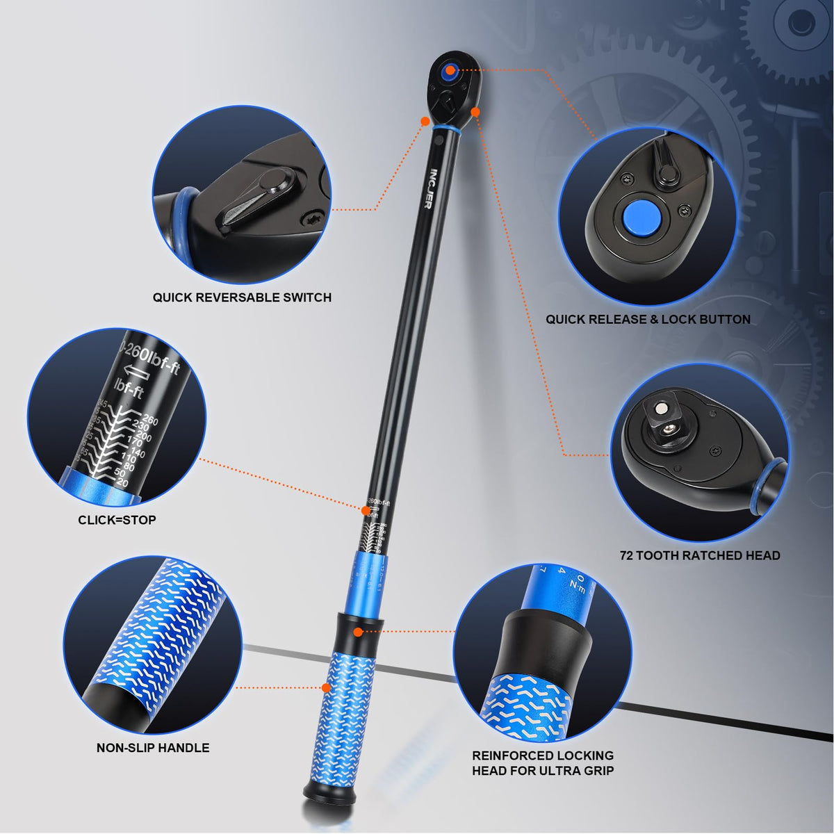 UPGRADE 1 2" Drive Click Torque Wrench (1/2inch 20-260Ft.lb)