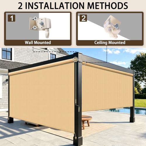 Outdoor Roller Shades for Patio (Sesame / 60"W x 72"H)