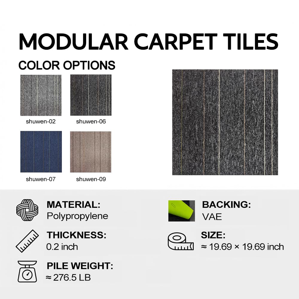 32 Pieces of Carpet 20x20 inch Square Carpet Tiles (dark gray stripe-06)