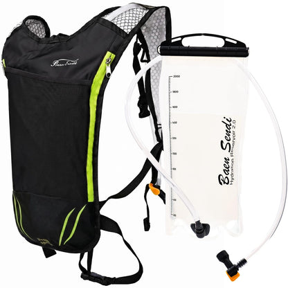2 Pack Hydration Pack with 2L Backpack Water Bladder (Black with Green Zipper (1 Pack))