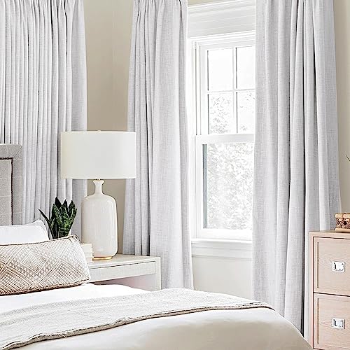 100% Blackout Linen Curtains for Bedroom 42x63 Inches Grayish White (Grayish White / 42"W x 63"L (Pack of 2))
