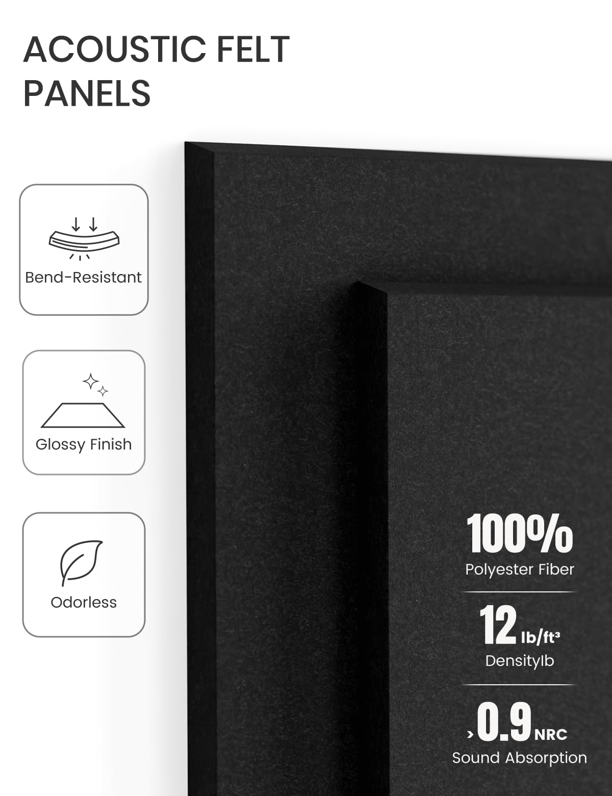 Felt Bulletin Board & Cork Board Alternative 48'' x 36'' (Black-1 / Solid tile 12-pack)