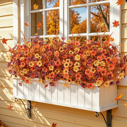 48Pcs Artificial Fall Flowers UV Resistant Fake Mums for Outdoors (Orange Yellow Brown)