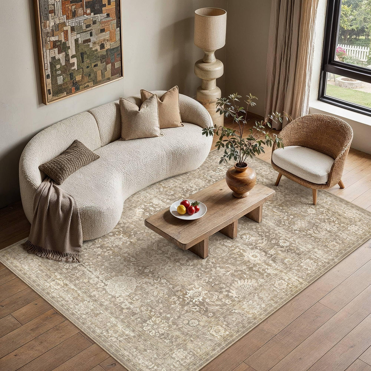 Area Rugs 5x7 Beige Vintage Rug for Living Room (Retro | Beige / 5' x 7' (Rectangular))