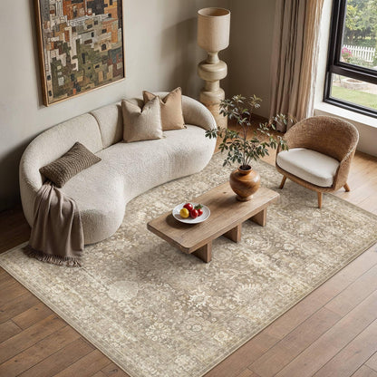 Area Rugs 5x7 Beige Vintage Rug for Living Room (Retro | Beige / 5' x 7' (Rectangular))