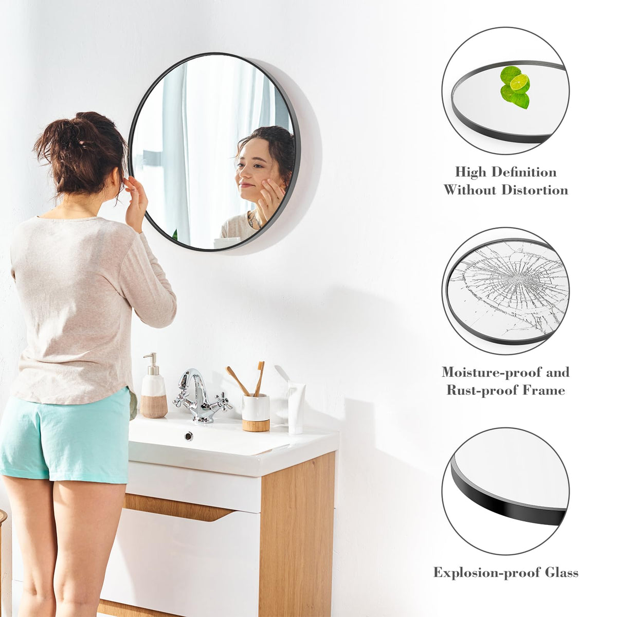 24 Inch Round Wall Mirror (Metal-black / 24"L x 24"W / Round)
