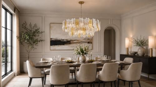 40" 12 Light Modern Art Ice Stick Crystal Chandelier (Amber & Clear Gold)