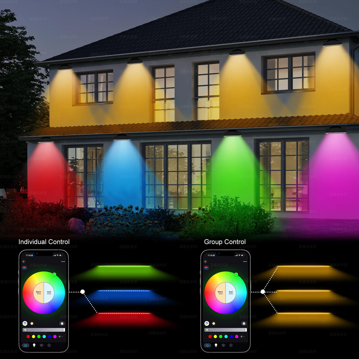 Smart Flood Lights Outdoor Color Changing (5*72W RGB+Tunable White(2700-6500K))