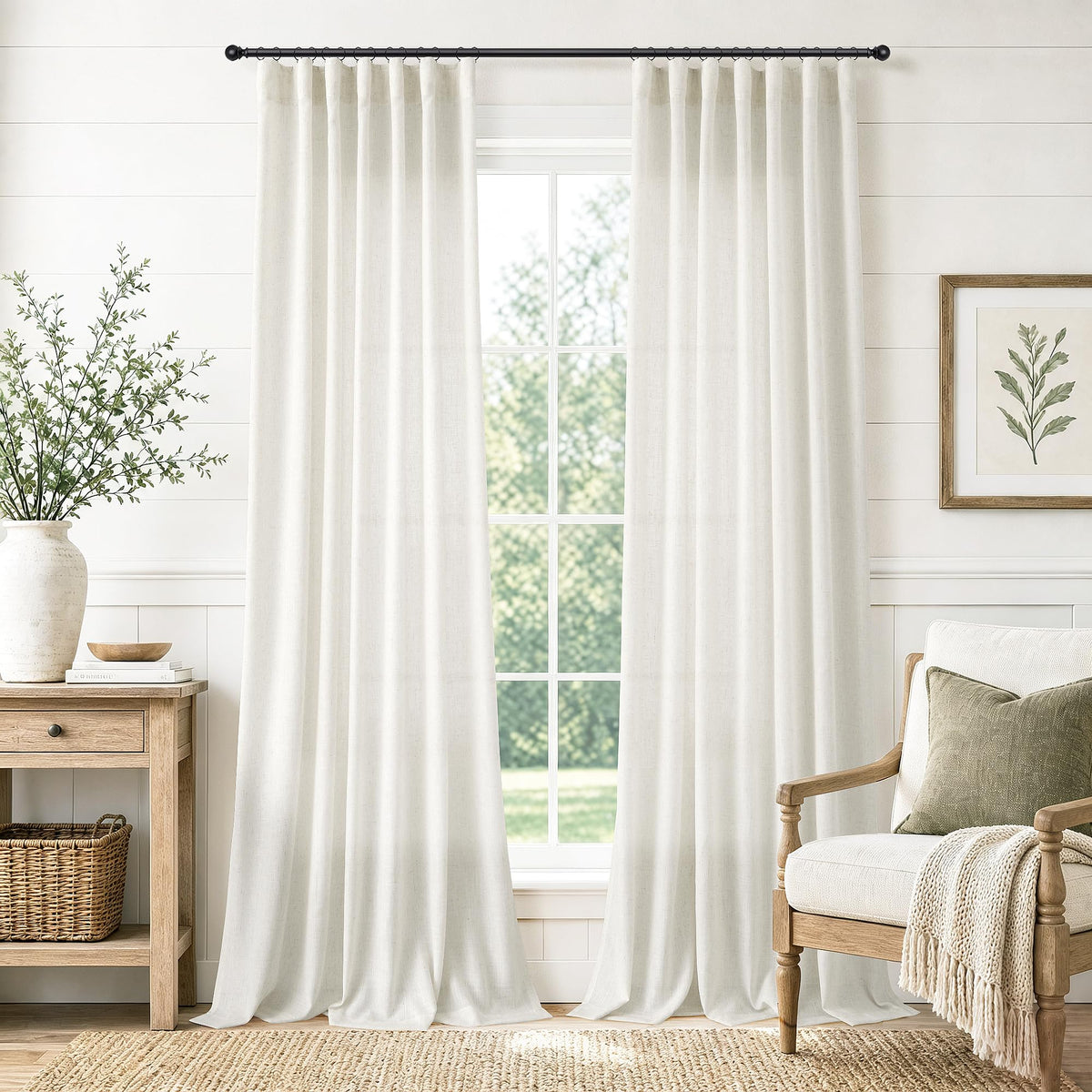 Natural Linen Curtains 106 Inches Long 2 Panels for Living Room (Natural / 50"W x 106"L (Pack of 2))